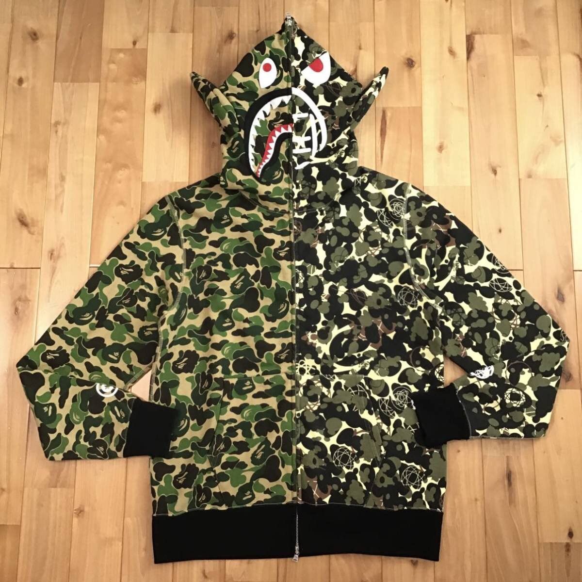 image of Bape × Unkle Abc Camo Shark Full Zip Hoodie A Bathing Ape in Green Camo, Men's (Size Large)