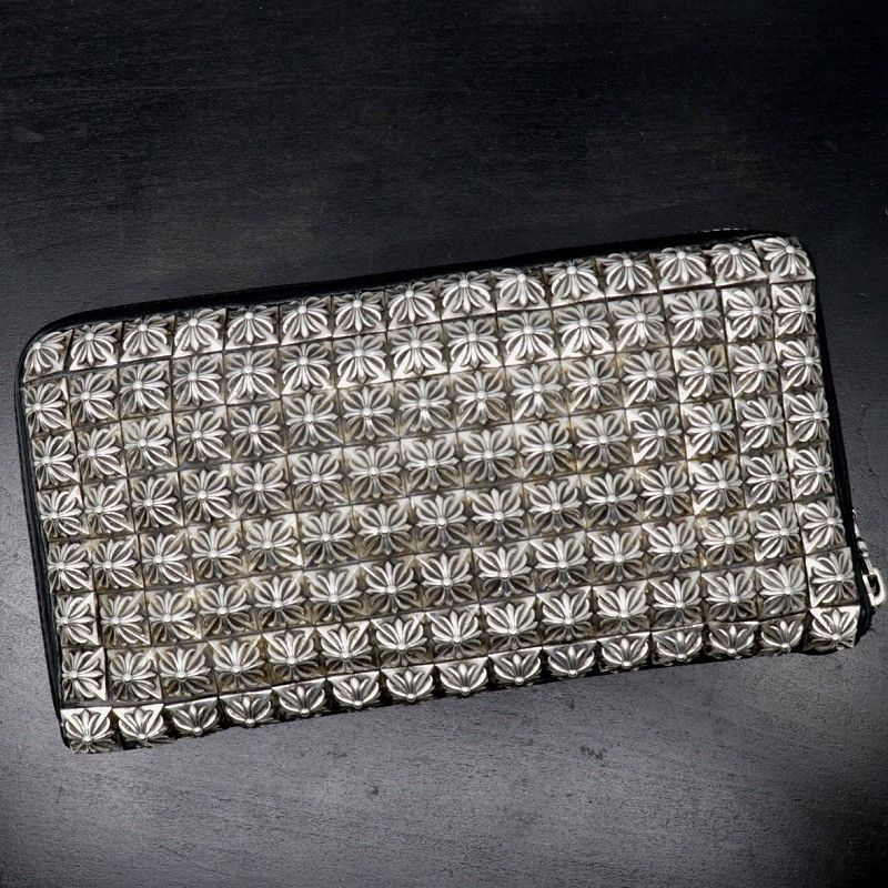 image of Chrome Hearts Pyramid Stud Zipper Wallet in Black, Women's