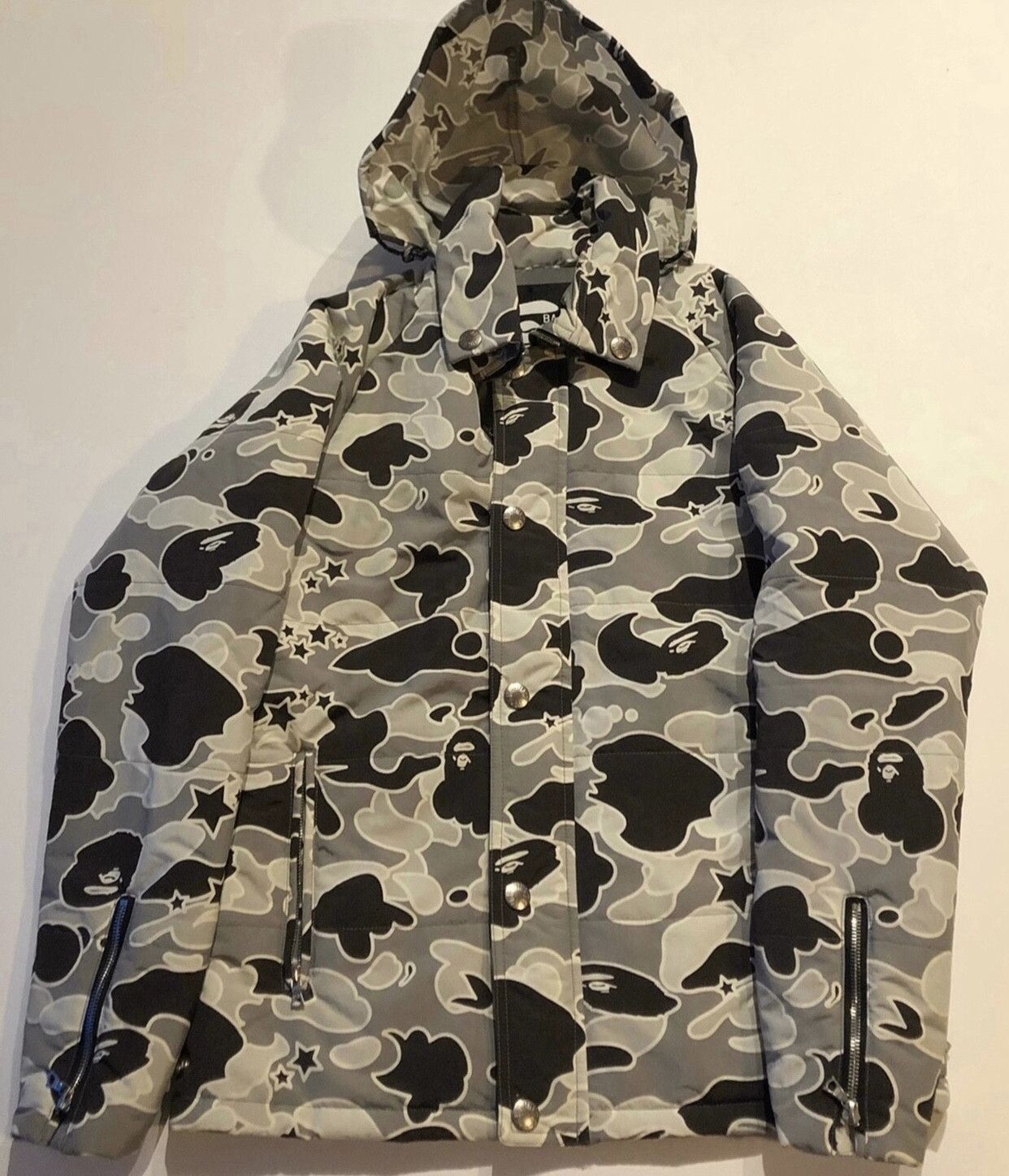 image of Bape Star Camo Hoodie Jacket in Grey, Men's (Size XS)