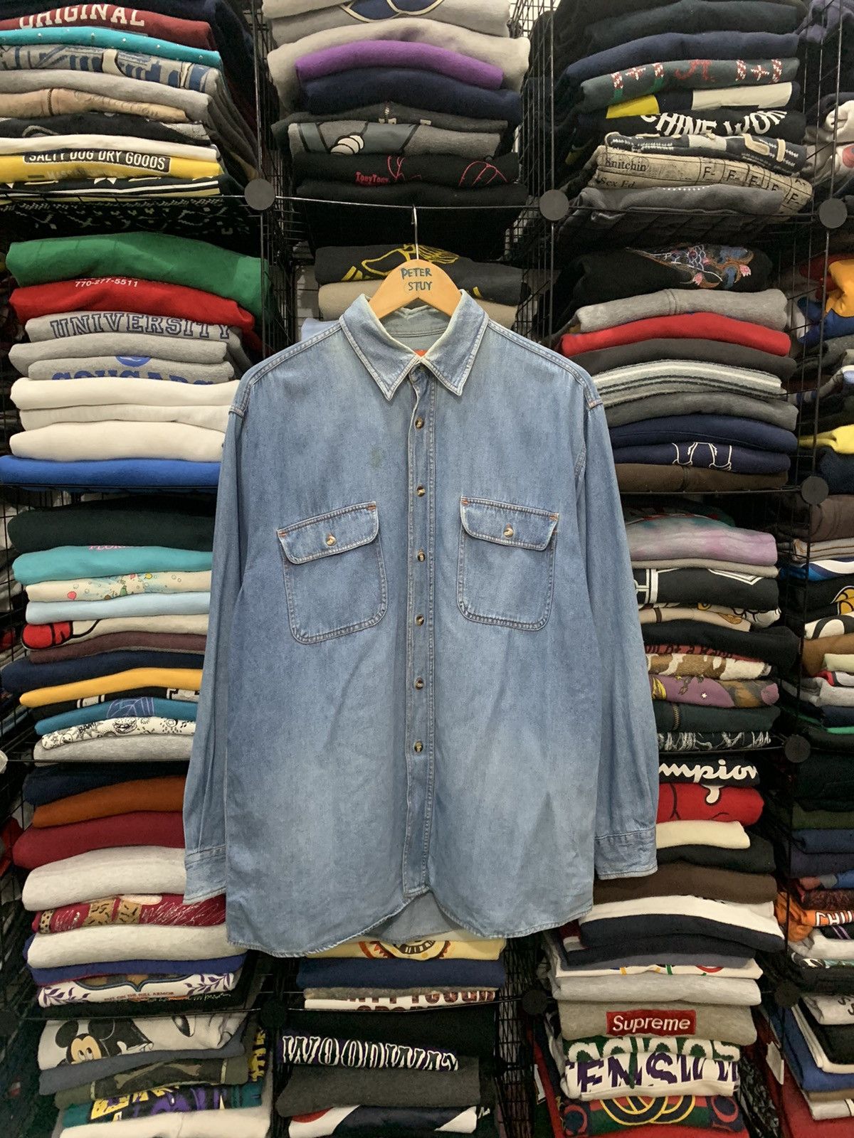 image of Denim Jacket x Robinson Les Bains Robinson Denim Shirt in Denim Blue, Men's (Size Large)