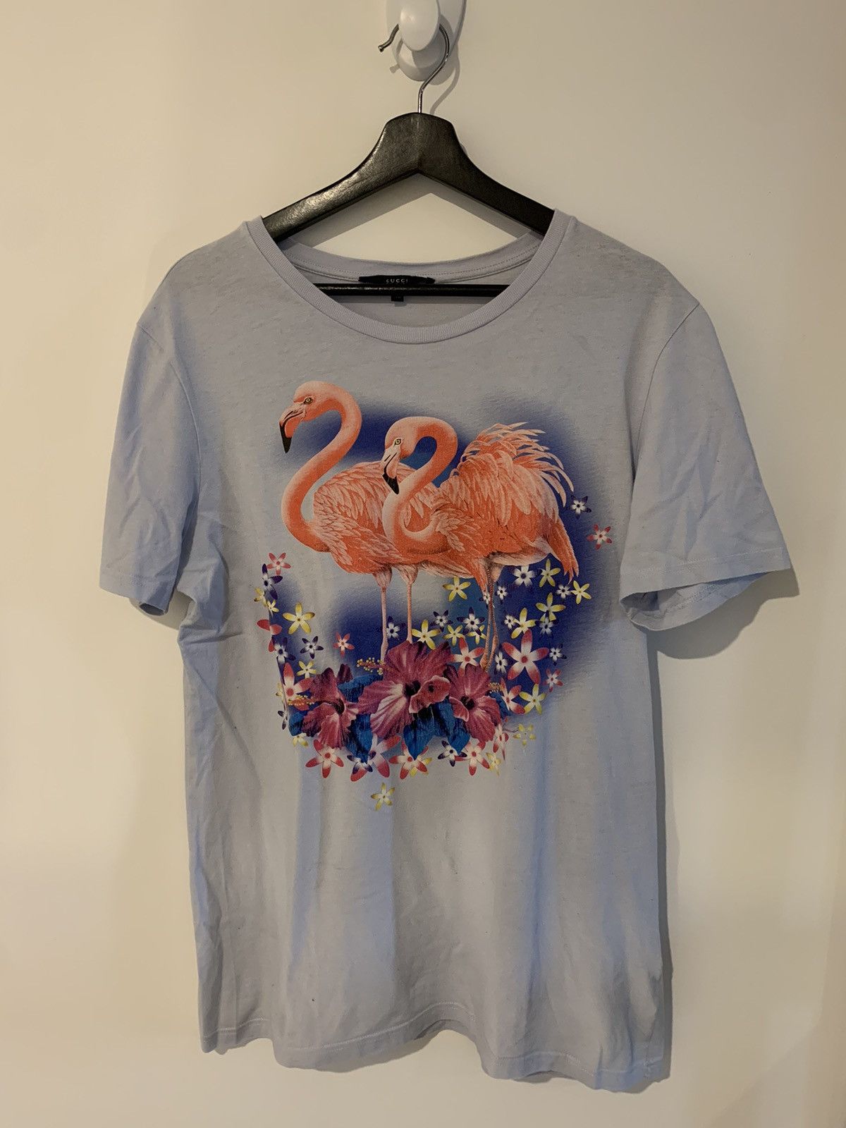 image of Gucci Ss07 Signature Flamingo Print Tee Blue in Light Blue, Men's (Size XL)