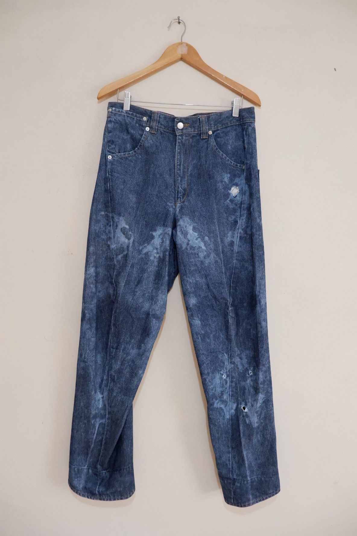 image of W Lt x W Lt Walter Van Beirendonck Vintage W&lt Bleach Acid Ripped Denim in Light Blue Jeans (Size 