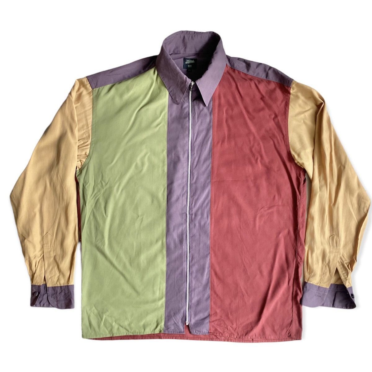image of Jean Paul Gaultier Jpg Color Block Rayon/poly Zip Shirt, Men's (Size Medium)