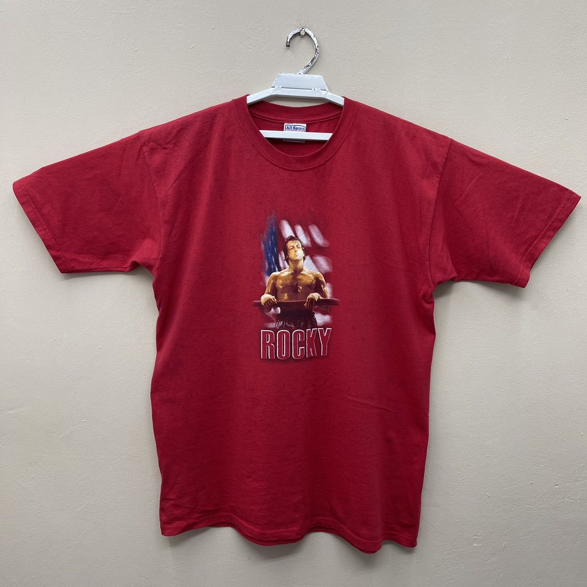 image of Beauty Beast x Movie Vintage 2001 Sylvester Stallone Rocky Movie Shirt Promo Tee in Red (Size XL)