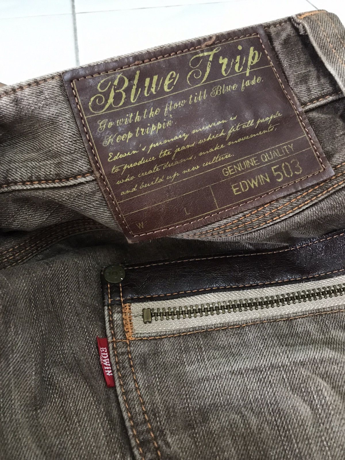Edwin Baggy Flared🔥Edwin 503 Lightning Brown Distressed Denim Pant Size US 35 - 10 Thumbnail