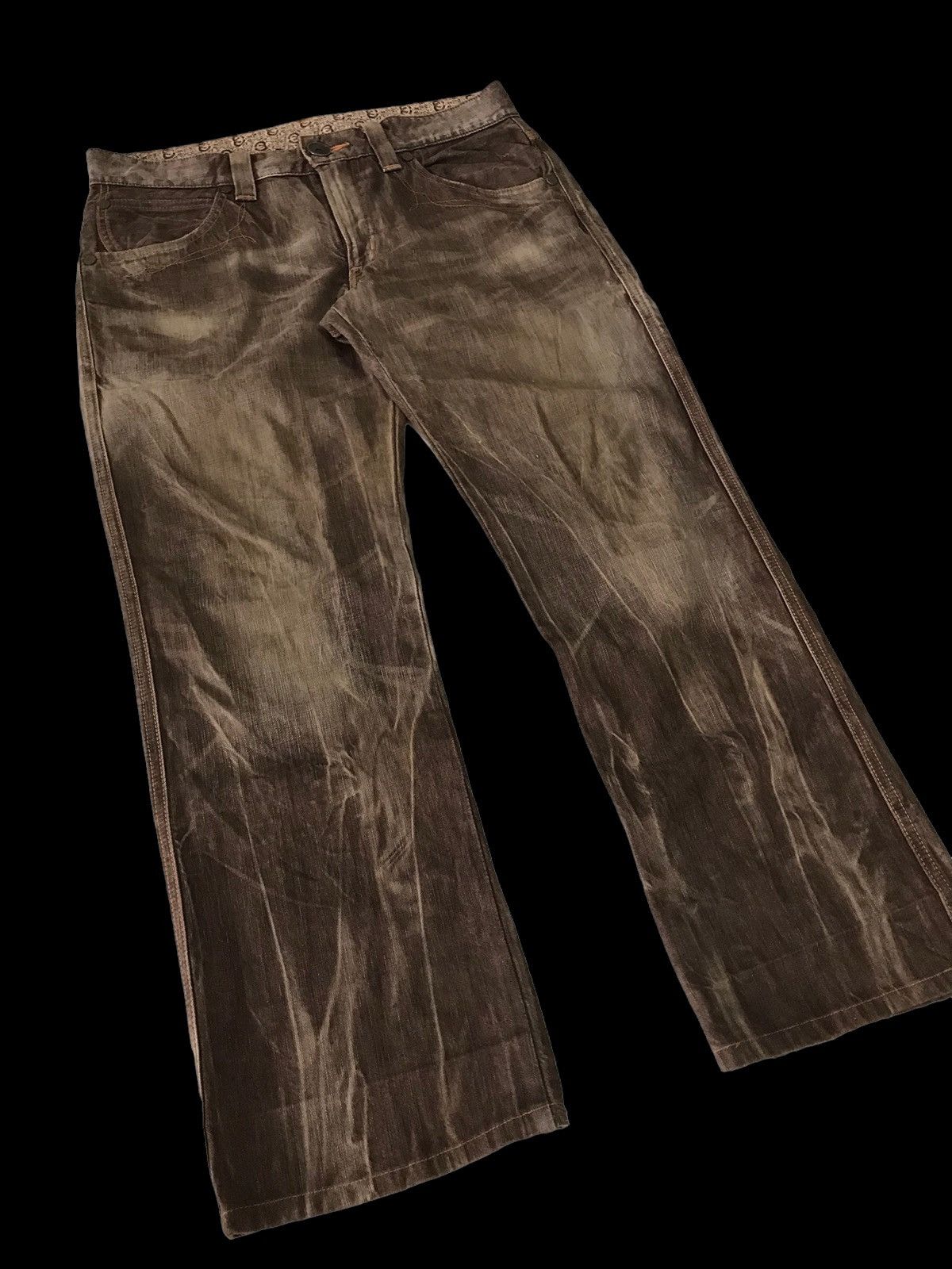 Edwin Baggy Flared🔥Edwin 503 Lightning Brown Distressed Denim Pant Size US 35 - 3 Thumbnail