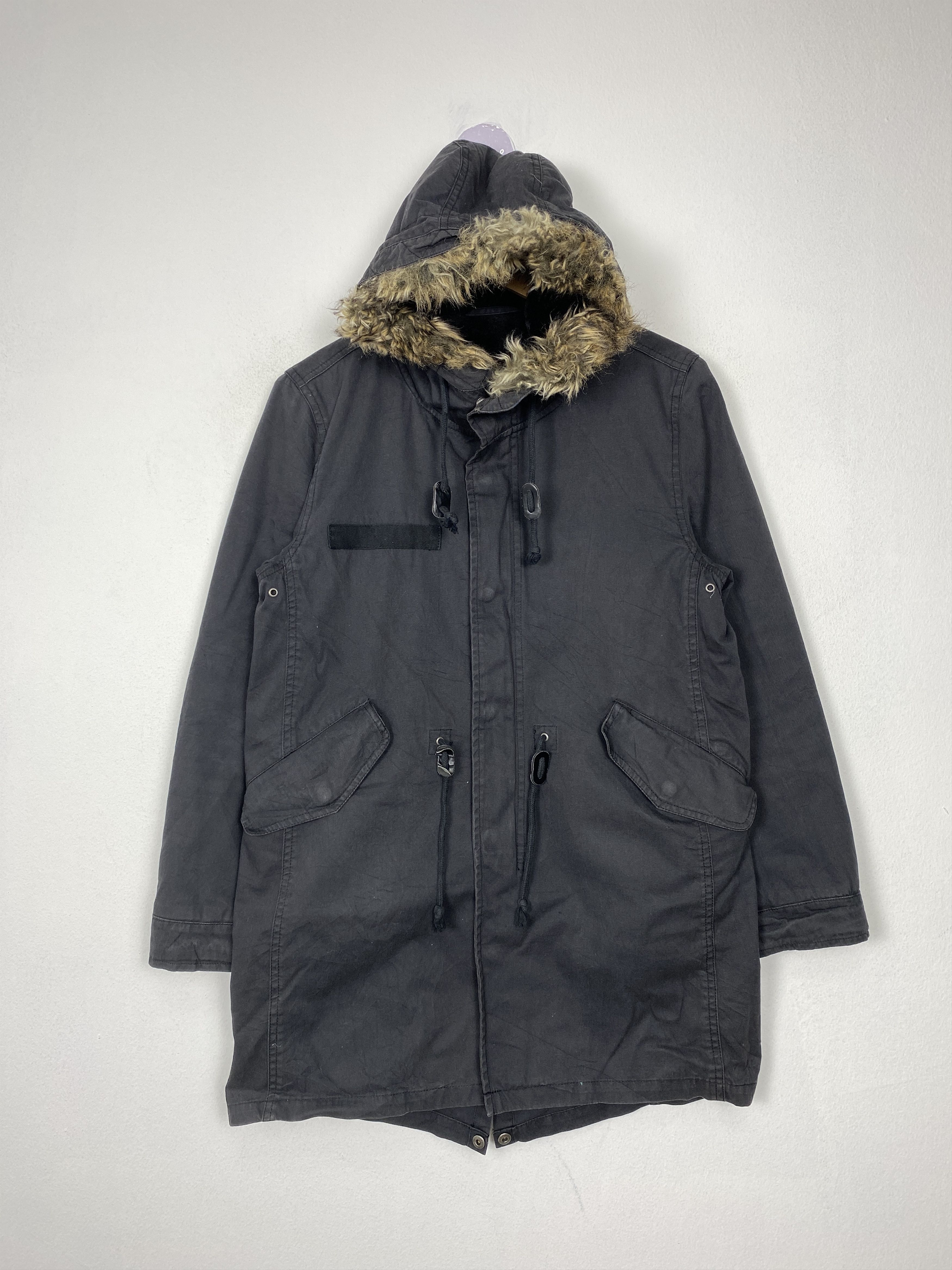 image of Gu Hoodie Sherpa Lining Zip Up Jacket in Black, Men's (Size XS)