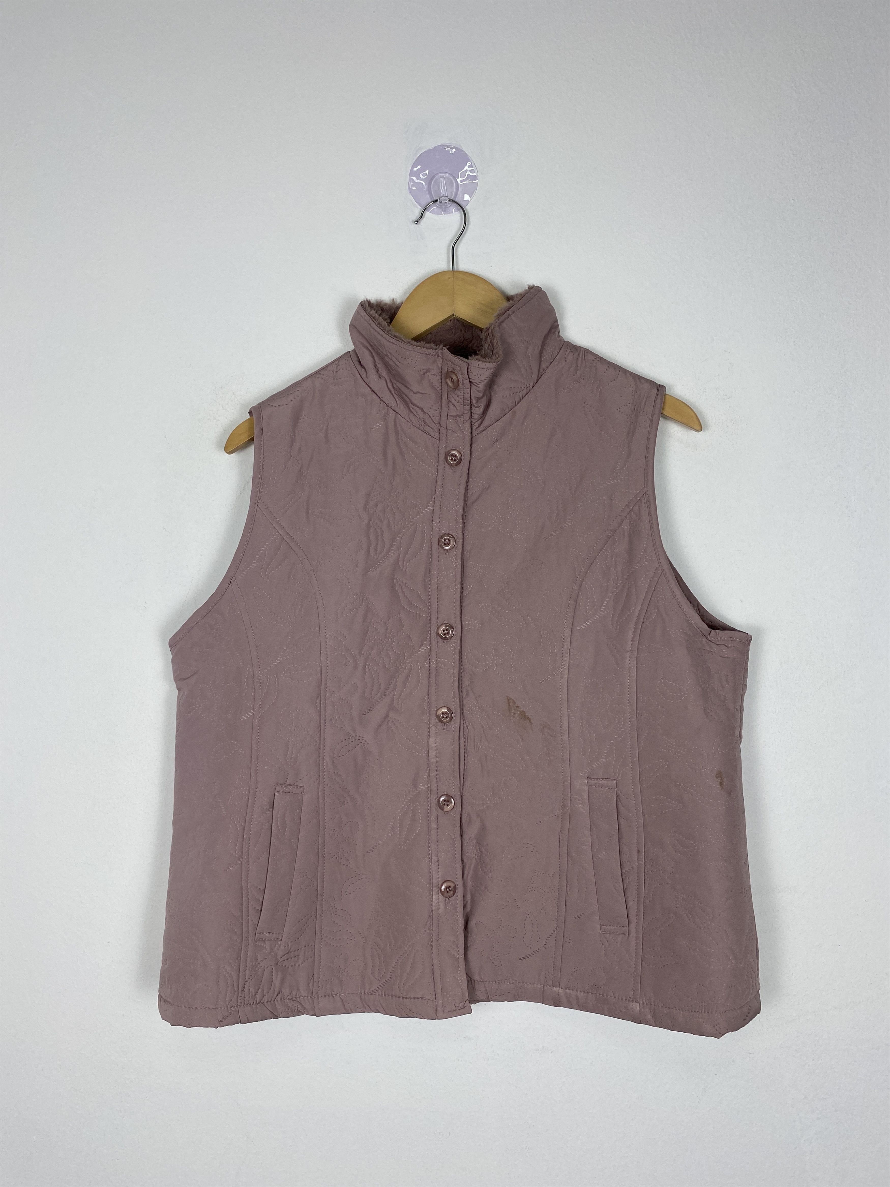 Image of Vintage Fleece Lining Button Up Vest in Pink, Women's (Size Small)