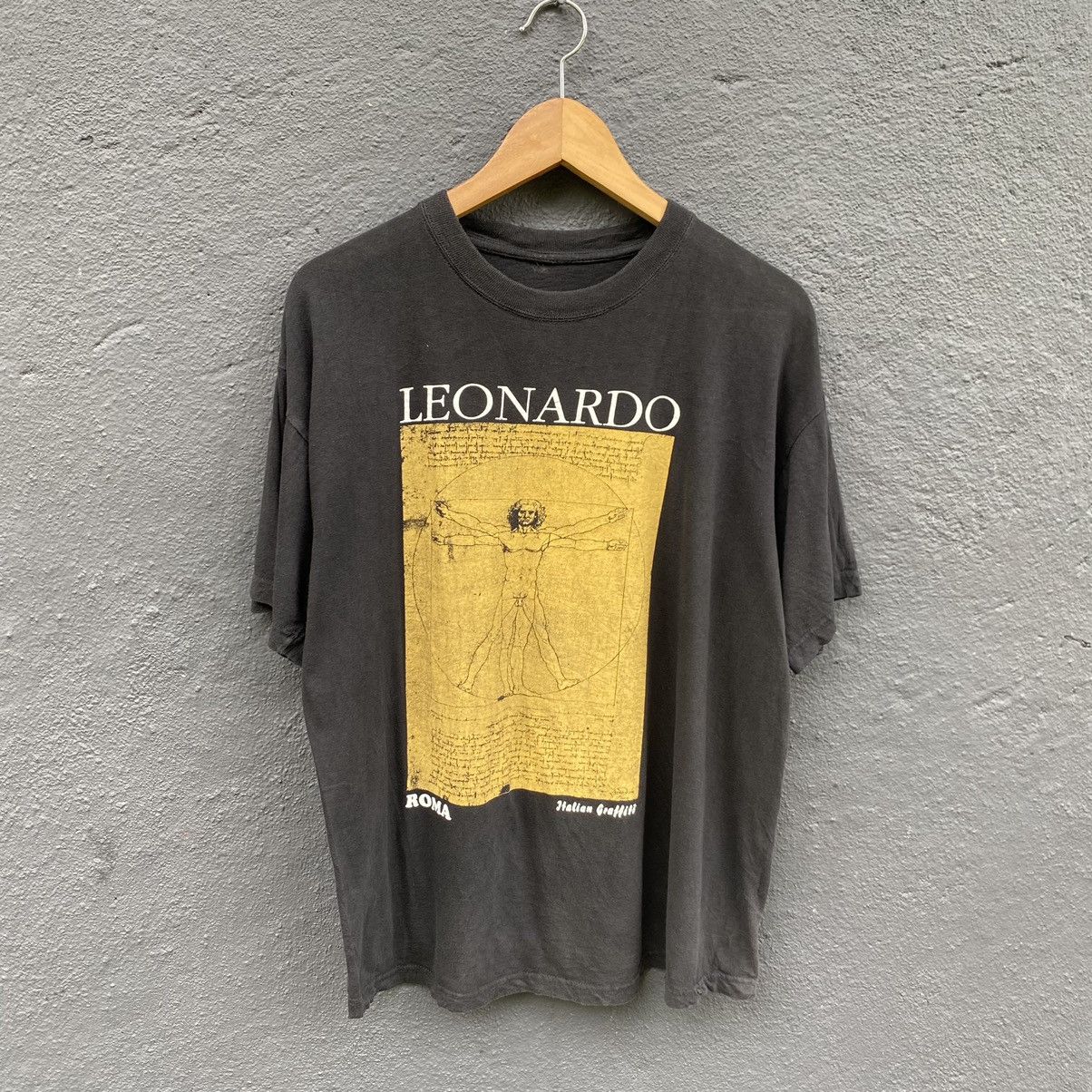 image of Faded Leonardo Da Vinci Art Tee in Black, Men's (Size XL)