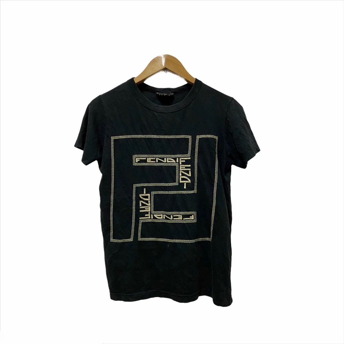 image of Fendi Embroidery Spell Out Short Sleeve in Black, Women's (Size Small)