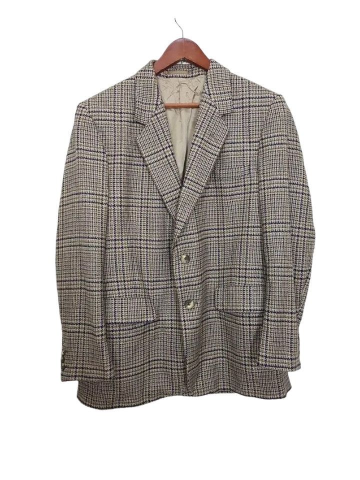 image of Aquascutum x Cashmere Wool Made In England Houndstooth Pure Cashmere Woven Coat, Men's (Size Medium
