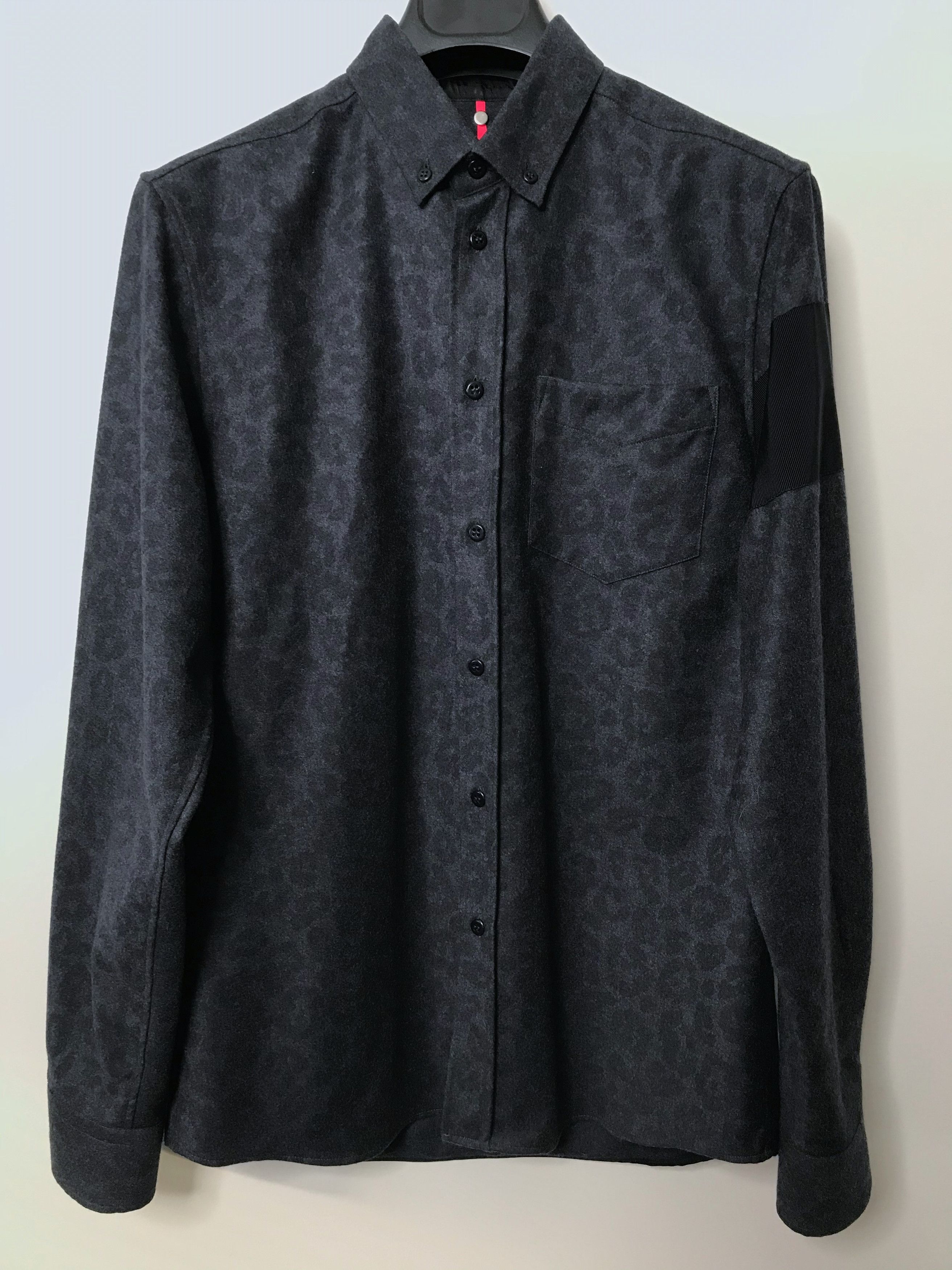 image of Oamc Dark Blue Leopard Print Wool Button Up Pocket Shirt $900, Men's (Size Small)