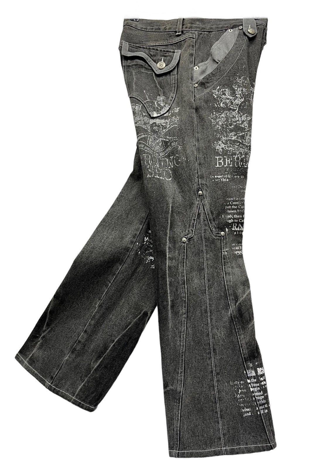 🔥FYE🔥 Vintage BERNINGS SHO Punk Skull Poem Flare Leg Denim