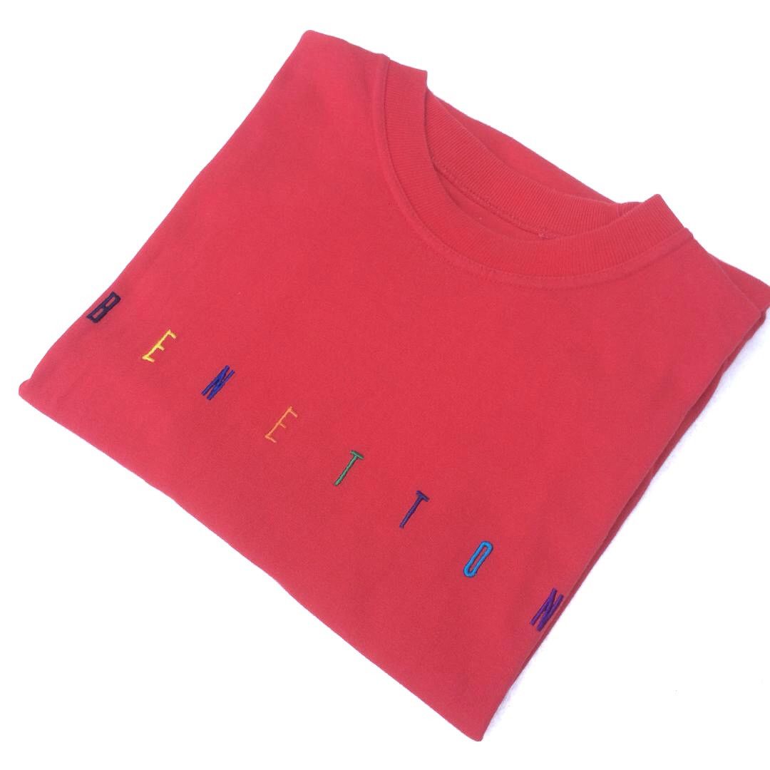 image of Vintage Benetton Multicolor Embroidered Spell Out, Men's (Size Medium)