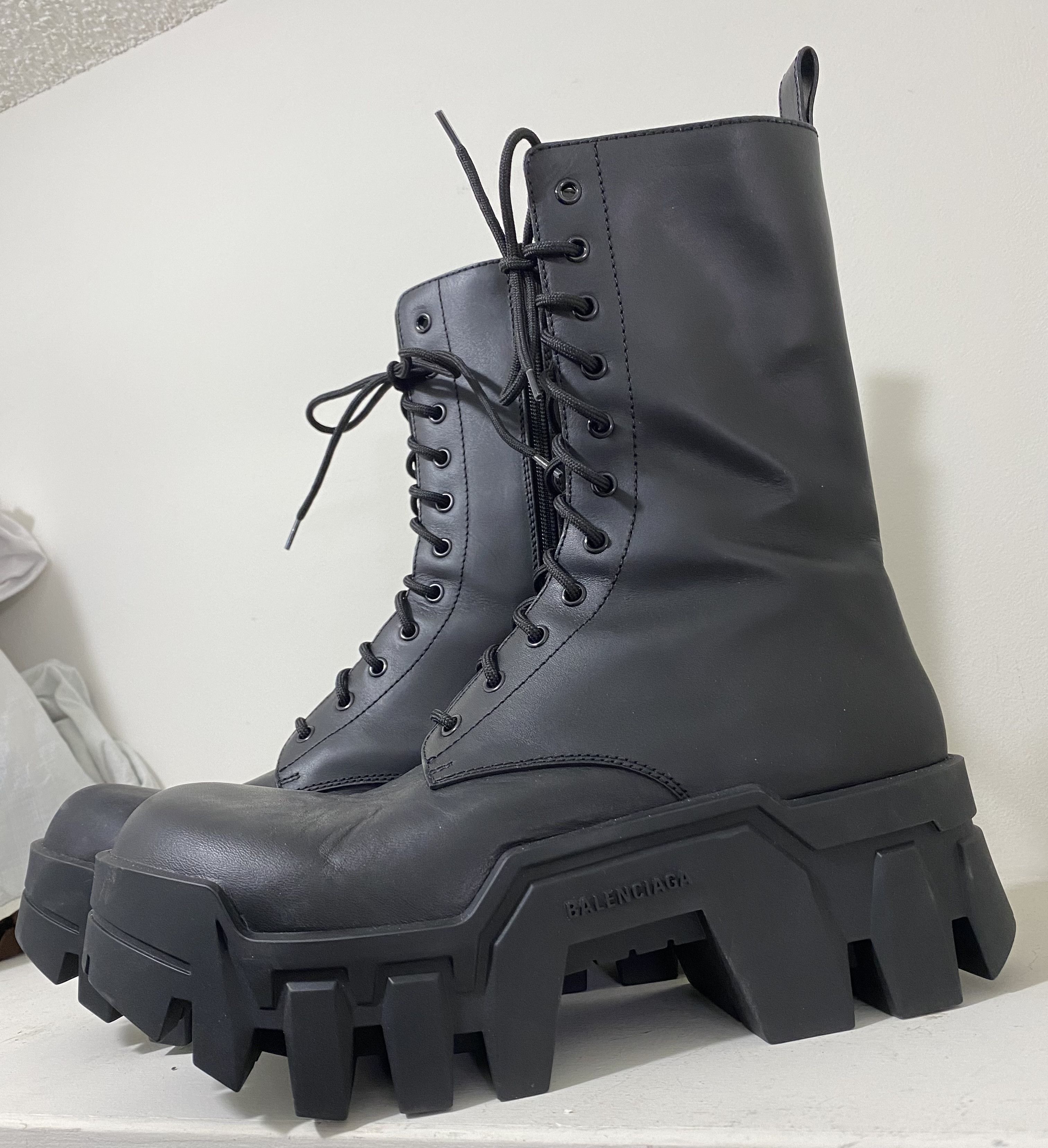 Balenciaga Laced Bulldozer Combat Boots Black Leather Grailed
