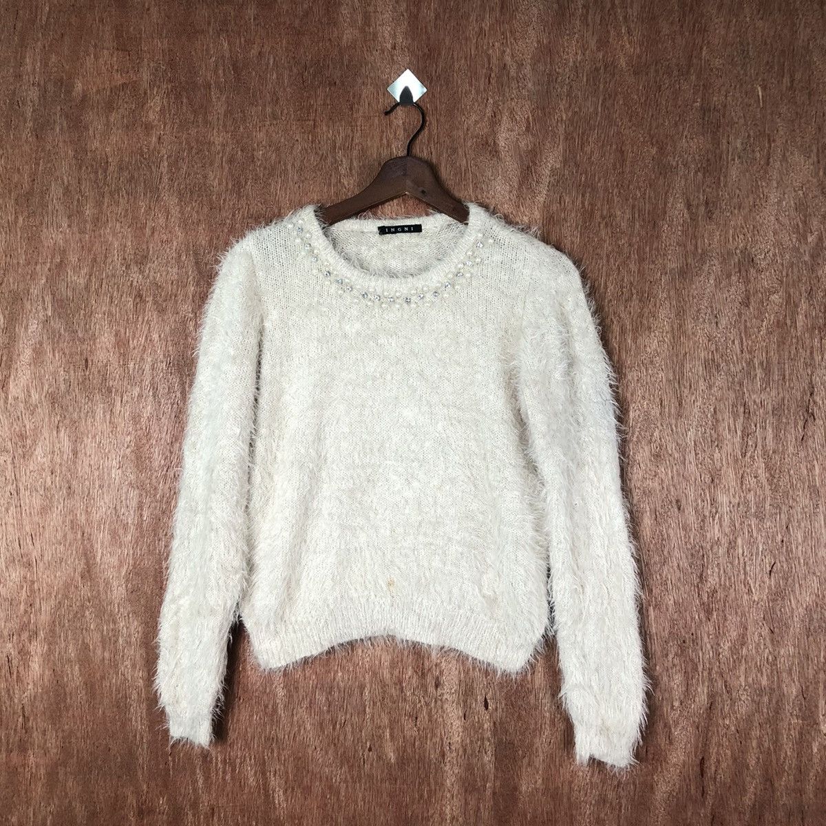 image of Coloured Cable Knit Sweater x Homespun Knitwear Ingni Crop Top Brown Shag Shaggy Fur Knitwear 6598,