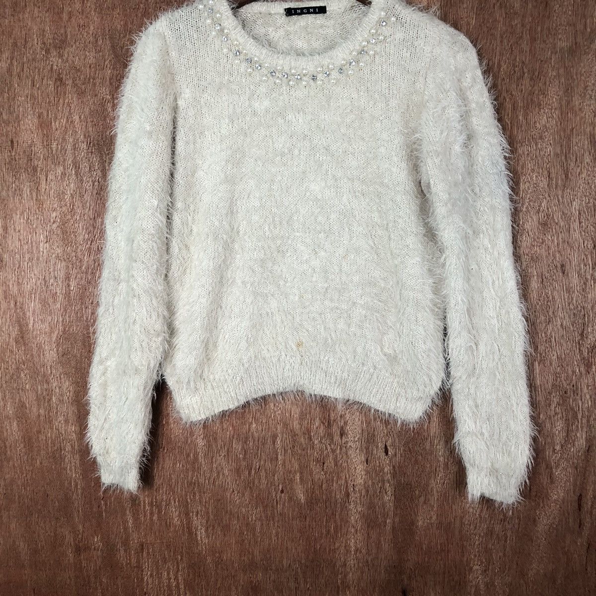 Homespun Knitwear Ingni crop top Brown Shag Shaggy fur Knitwear #6598 Size M / US 6-8 / IT 42-44 - 3 Thumbnail