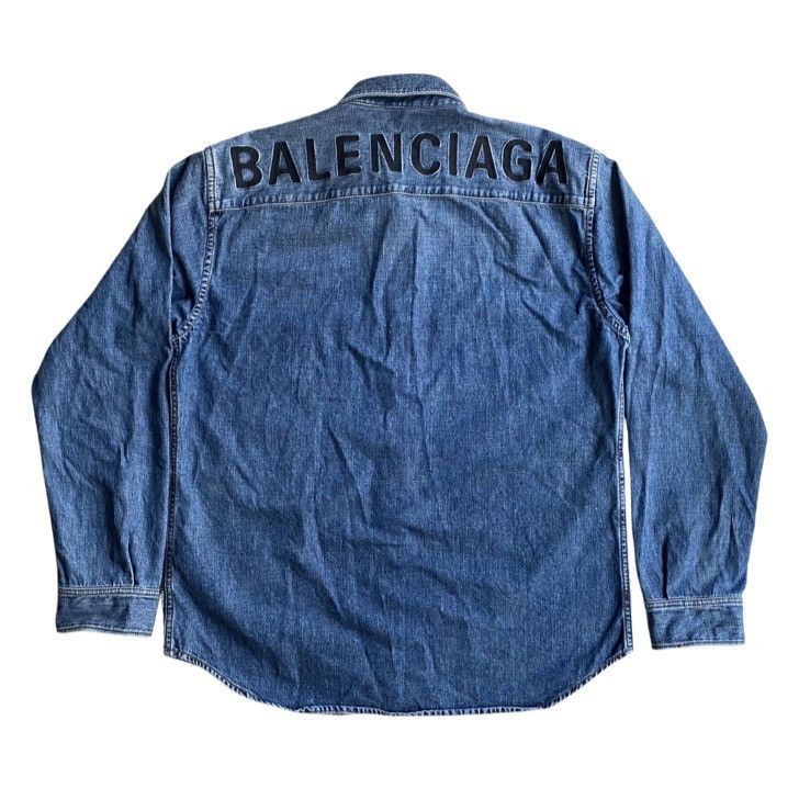 Balenciaga 2019 Back Logo Embroidered Oversize Denim Shirt Size US M / EU 48-50 / 2 - 2 Thumbnail