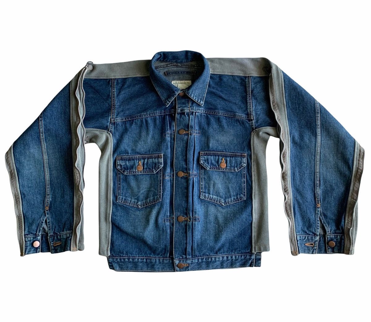 image of Archival Clothing x Avant Garde Miharayasuhiro Hybrid Denim Trucker Bondage Oversized Sleeve in Pat