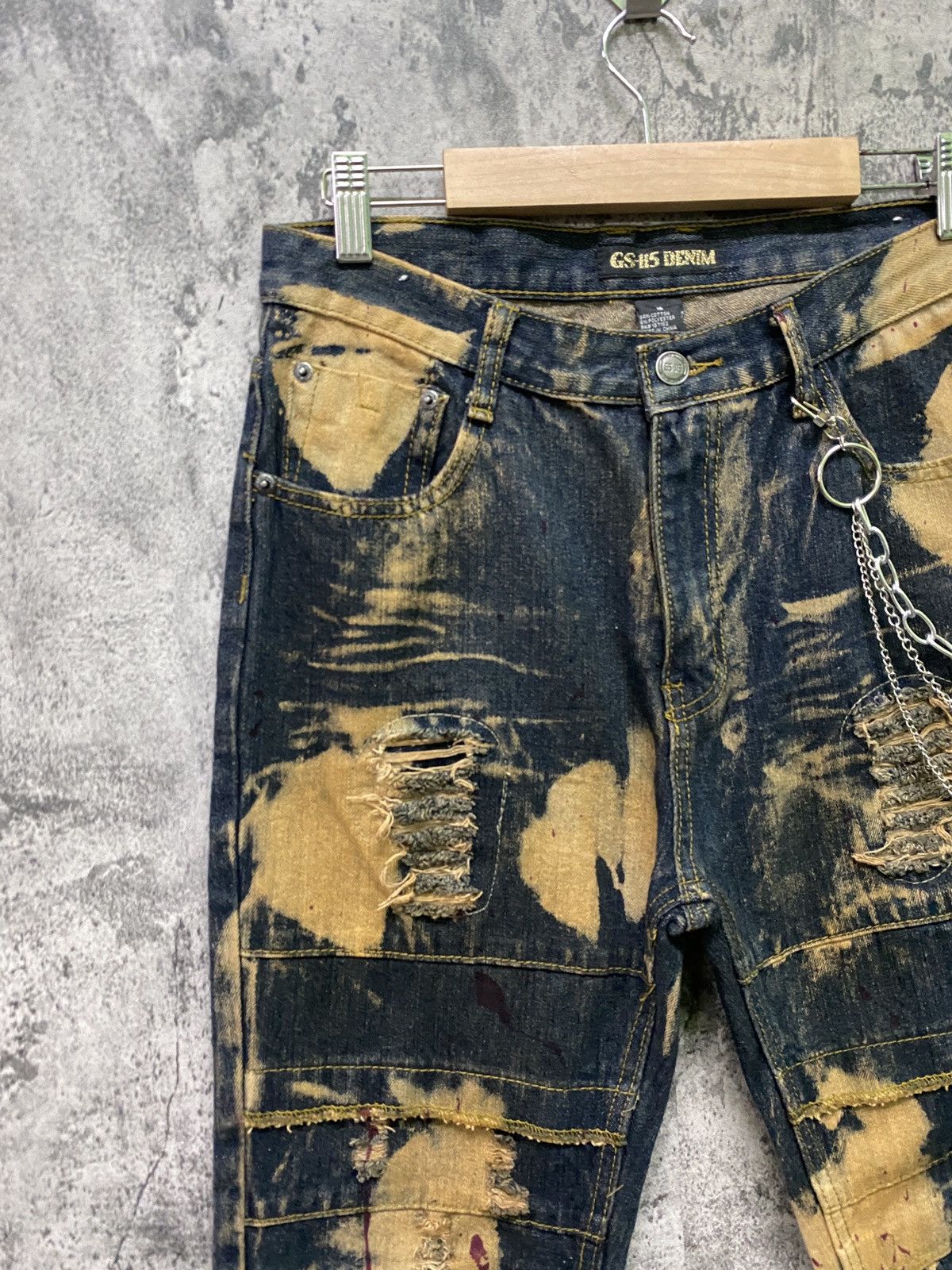 Japanese Brand GS-115 Denim Acid Wash Biker Rusty Design Denim Size US 29 - 4 Thumbnail