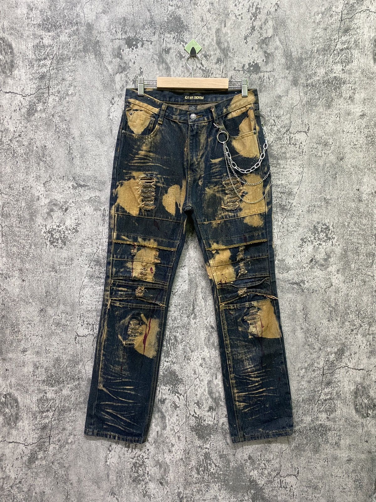 Japanese Brand GS-115 Denim Acid Wash Biker Rusty Design Denim Size US 29 - 1 Thumbnail