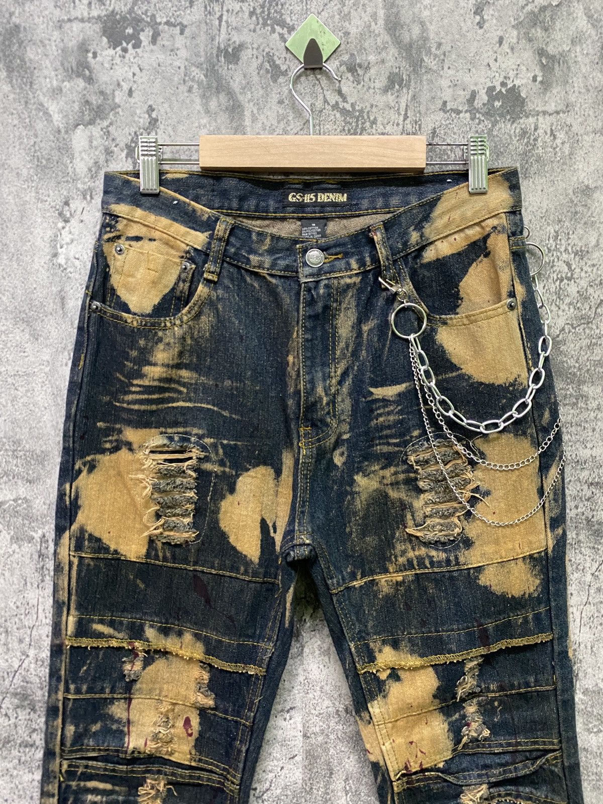Japanese Brand GS-115 Denim Acid Wash Biker Rusty Design Denim Size US 29 - 3 Thumbnail