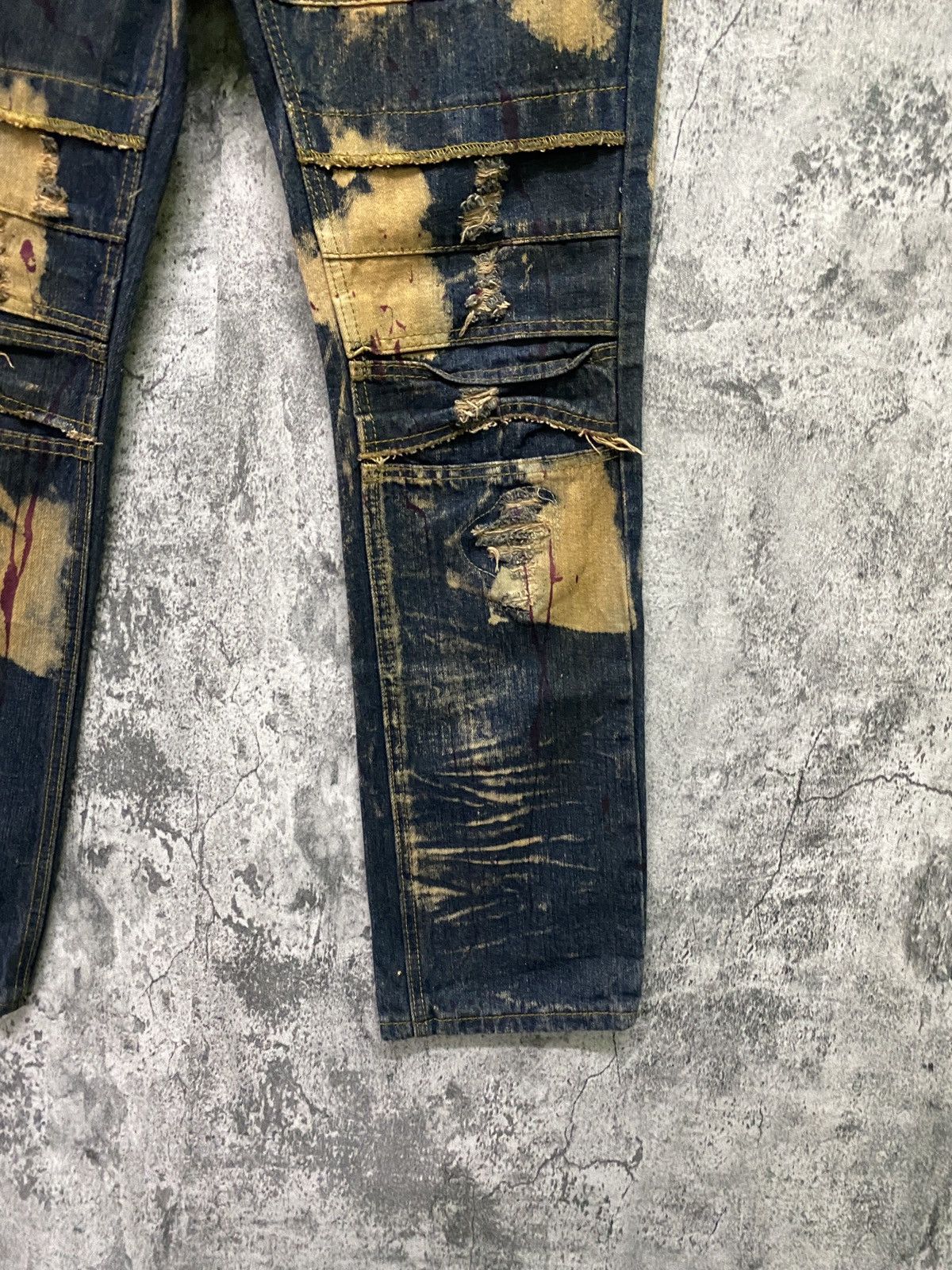 Japanese Brand GS-115 Denim Acid Wash Biker Rusty Design Denim Size US 29 - 6 Thumbnail