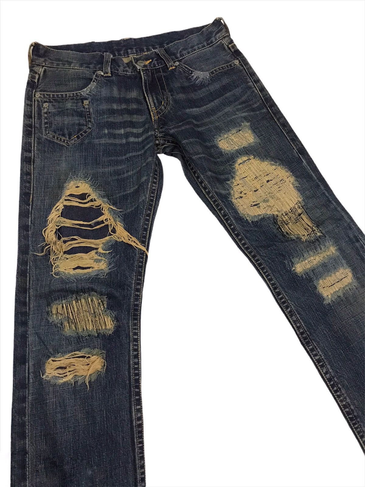 image of Distressed Denim x Hysteric Glamour Japanese Scoop Man Distressed Regular Denim in Blue (Size 32)