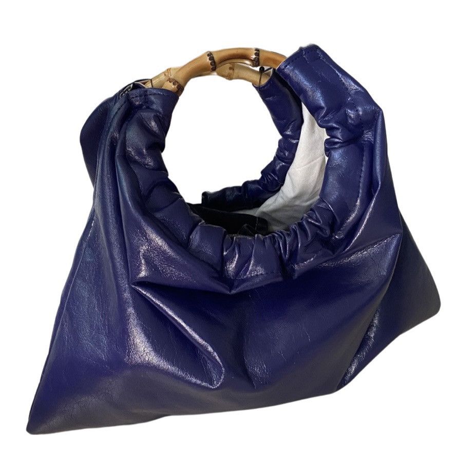 Comme des Garcons Blue Synthetic Leather Bag With Bamboo Handles Size ONE SIZE - 2 Thumbnail