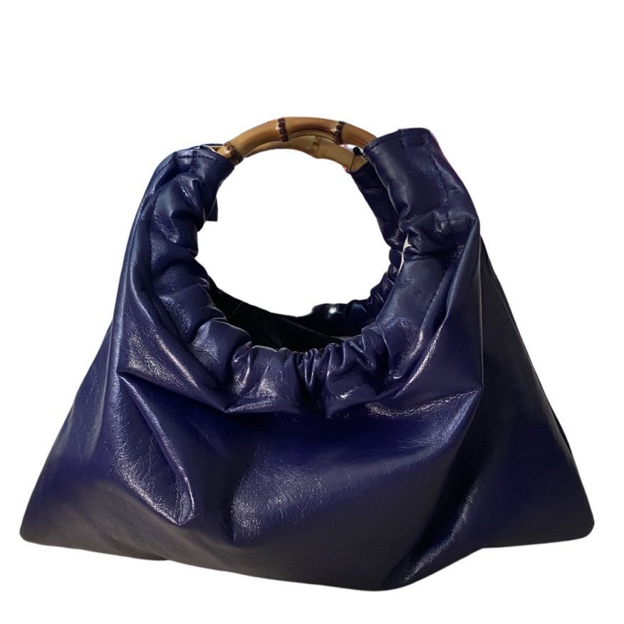 Comme des Garcons Blue Synthetic Leather Bag With Bamboo Handles Size ONE SIZE - 3 Thumbnail