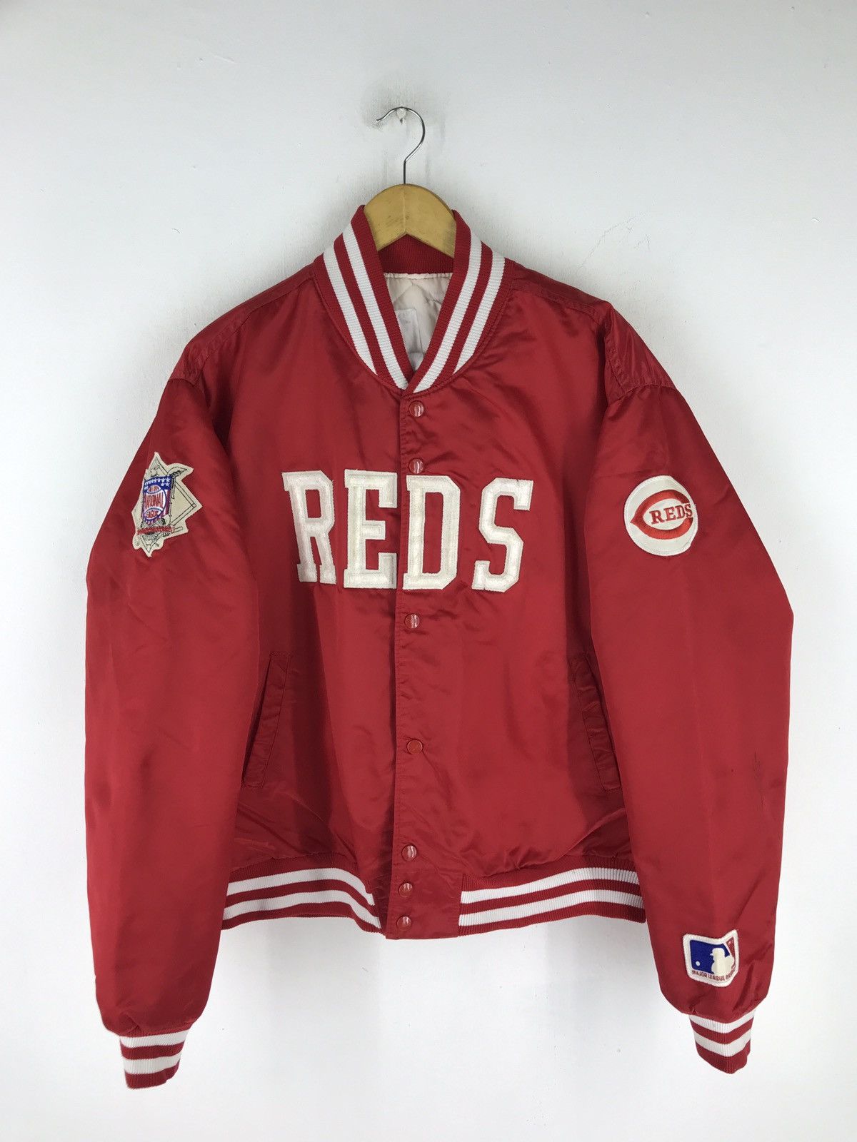 MLB 🔥 RARE VINTAGE REDS MLB NATIONAL LEAGUE SATIN BOMBER JACKET Size US XL / EU 56 / 4 - 1 Thumbnail