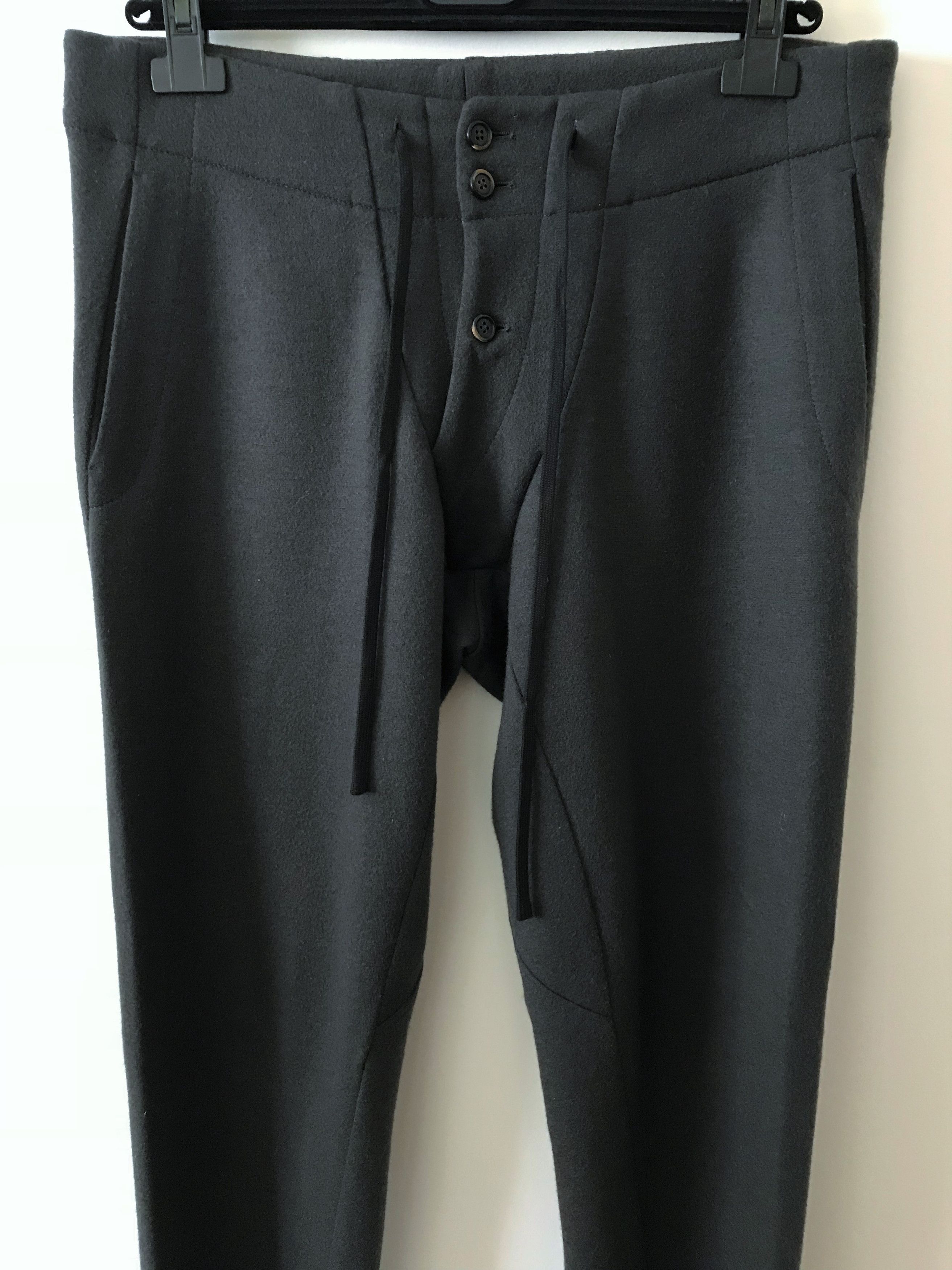 image of Forme D Expression Eu48 Dark Green Grey Wool Stitched Lounge Pants, Men's (Size 32)
