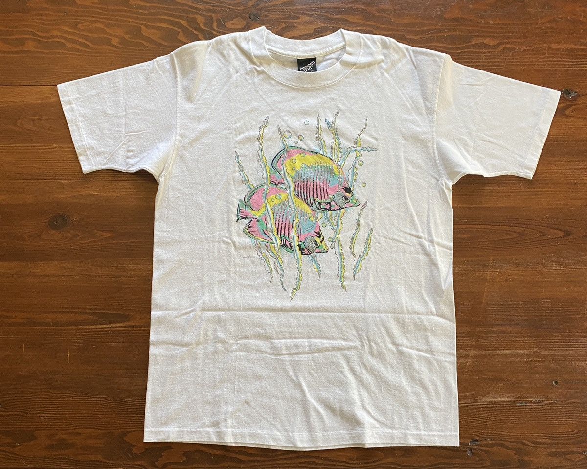 Vintage Vintage 1988 80s Glitter Fish Single Stitch White Tee Size US XL / EU 56 / 4 - 2 Thumbnail