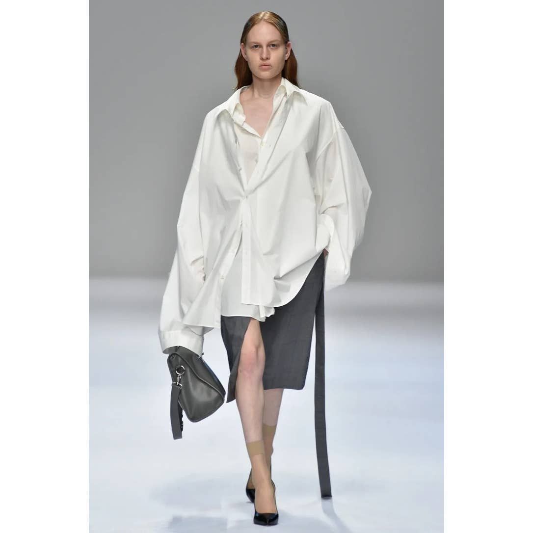 image of Dressedundressed Japan Oversized Double-Layer Dress Shirt in White, Men's (Size Medium)