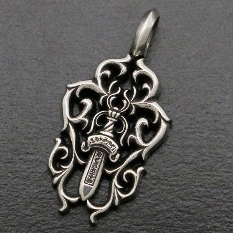 image of Chrome Hearts Vine Dagger Pendant in Silver, Men's