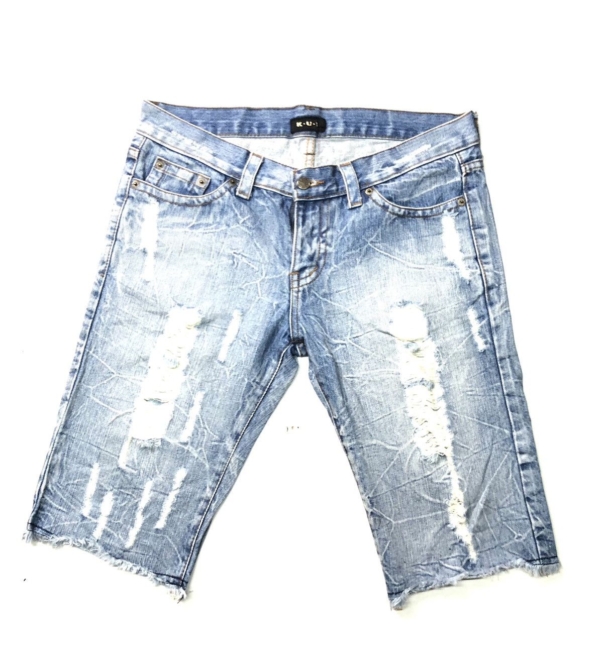 Japanese Brand K.U.I INC DISSTRESSED SHORT DENIM Size US 34 / EU 50 - 1 Thumbnail