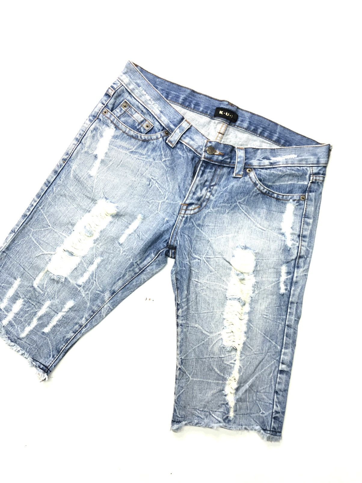 Japanese Brand K.U.I INC DISSTRESSED SHORT DENIM Size US 34 / EU 50 - 2 Thumbnail