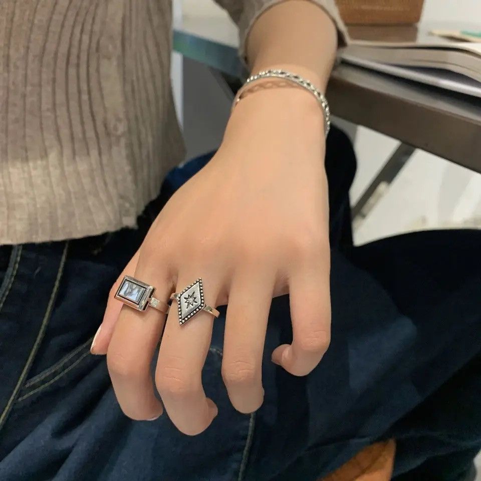 Jewelry 2 Pcs/ Set Geometric Pattern Resizable Ring Size ONE SIZE - 1 Thumbnail
