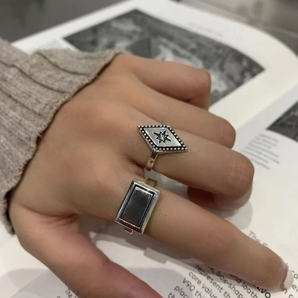 Jewelry 2 Pcs/ Set Geometric Pattern Resizable Ring Size ONE SIZE - 2 Thumbnail