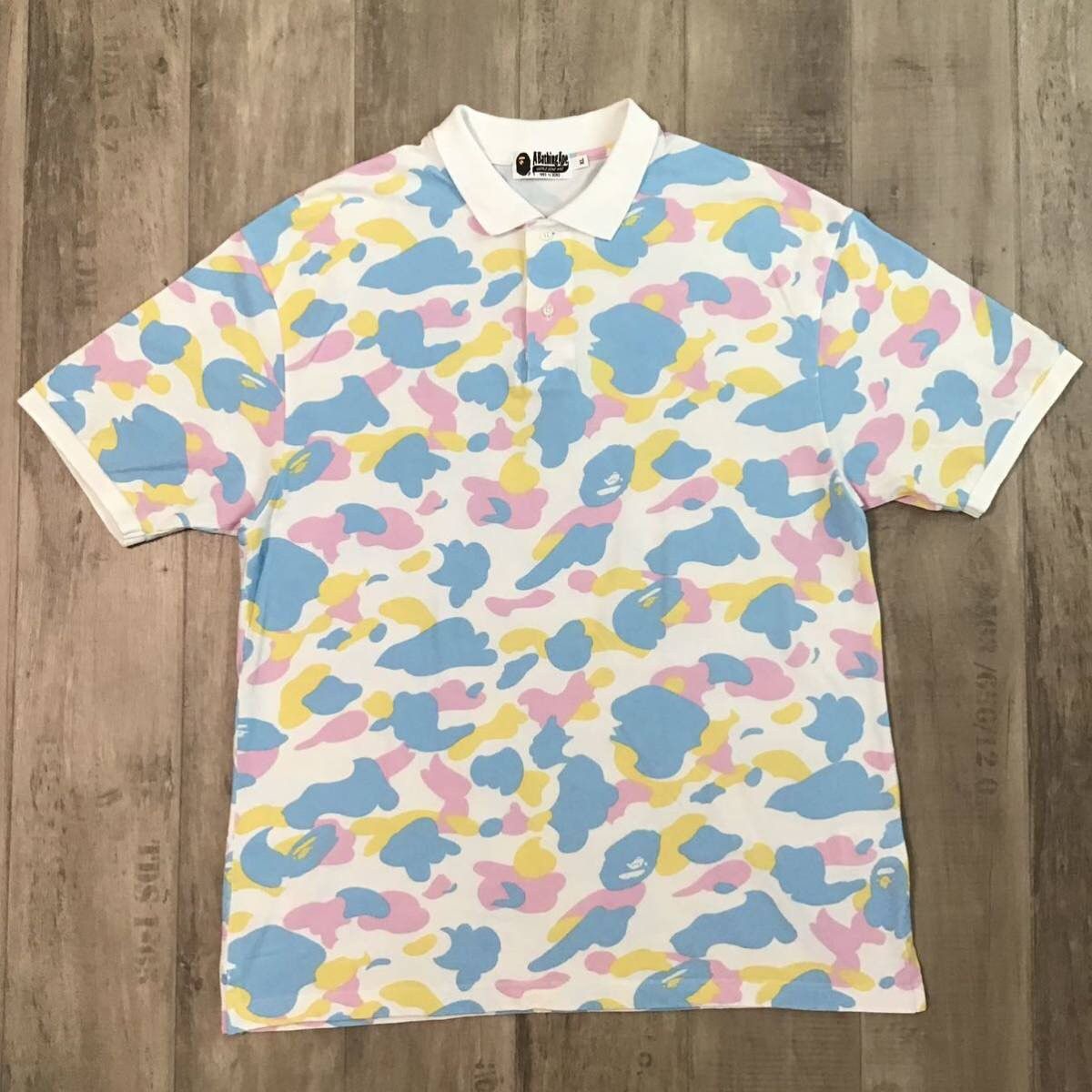 Pre-owned Bape Cotton Candy Camo Polo Shirt New Multi Camo Ape In White