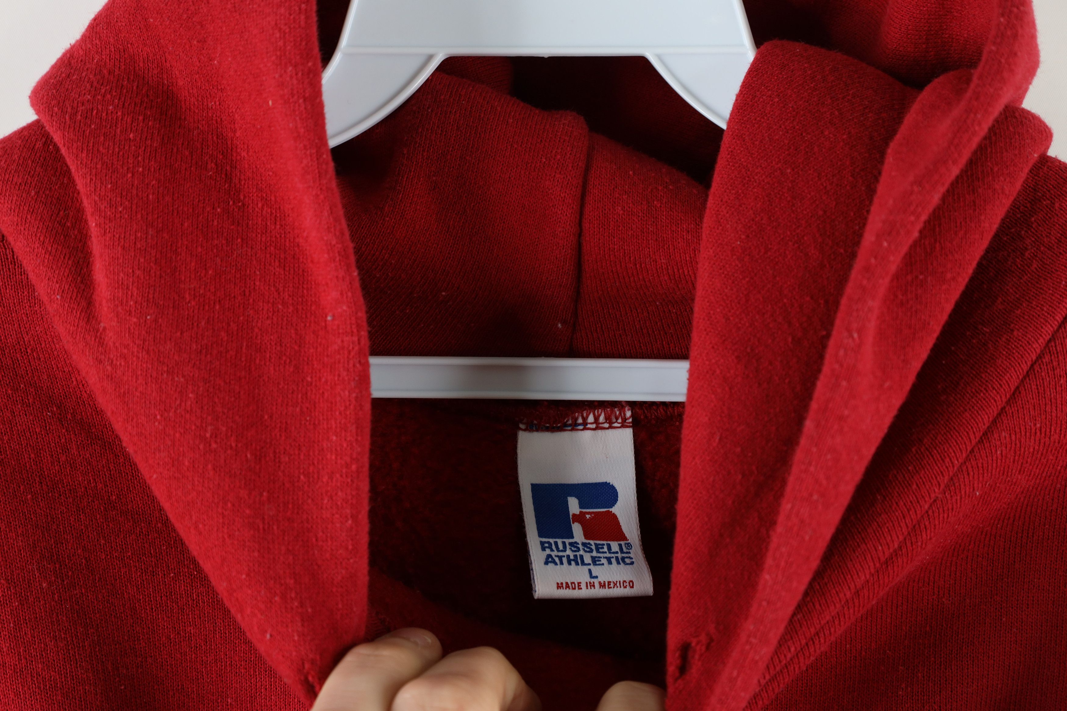 Russell Athletic × Vintage Vintage 90s Russell Athletic Blank Hoodie Sweatshirt Red Size US L / EU 52-54 / 3 - 7 Thumbnail