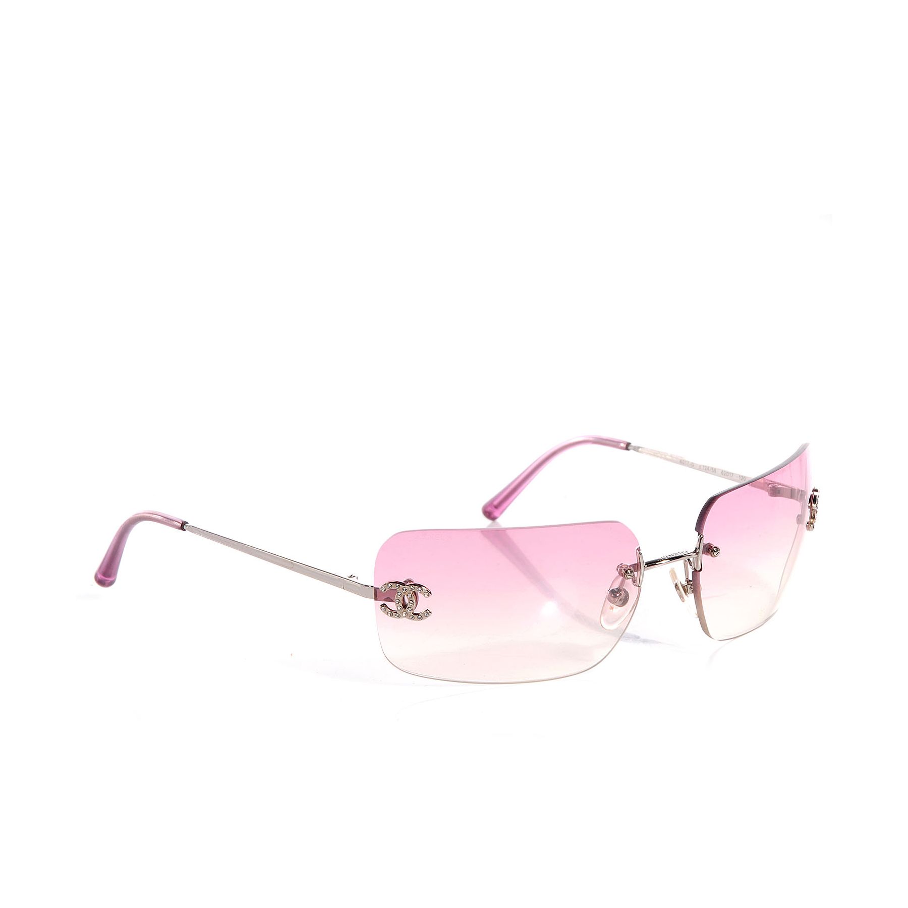 Chanel Chanel Swarovski Rhinestone Pink Tinted Silver Sunglasses