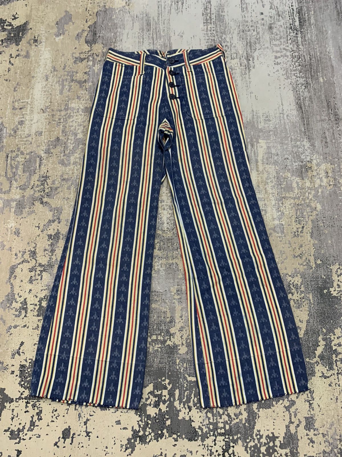 image of 14Th Addiction x If Six Was Nine Flared Vintage Striped Boho Hippies Hagi Jeans 26X28.5, Men's
