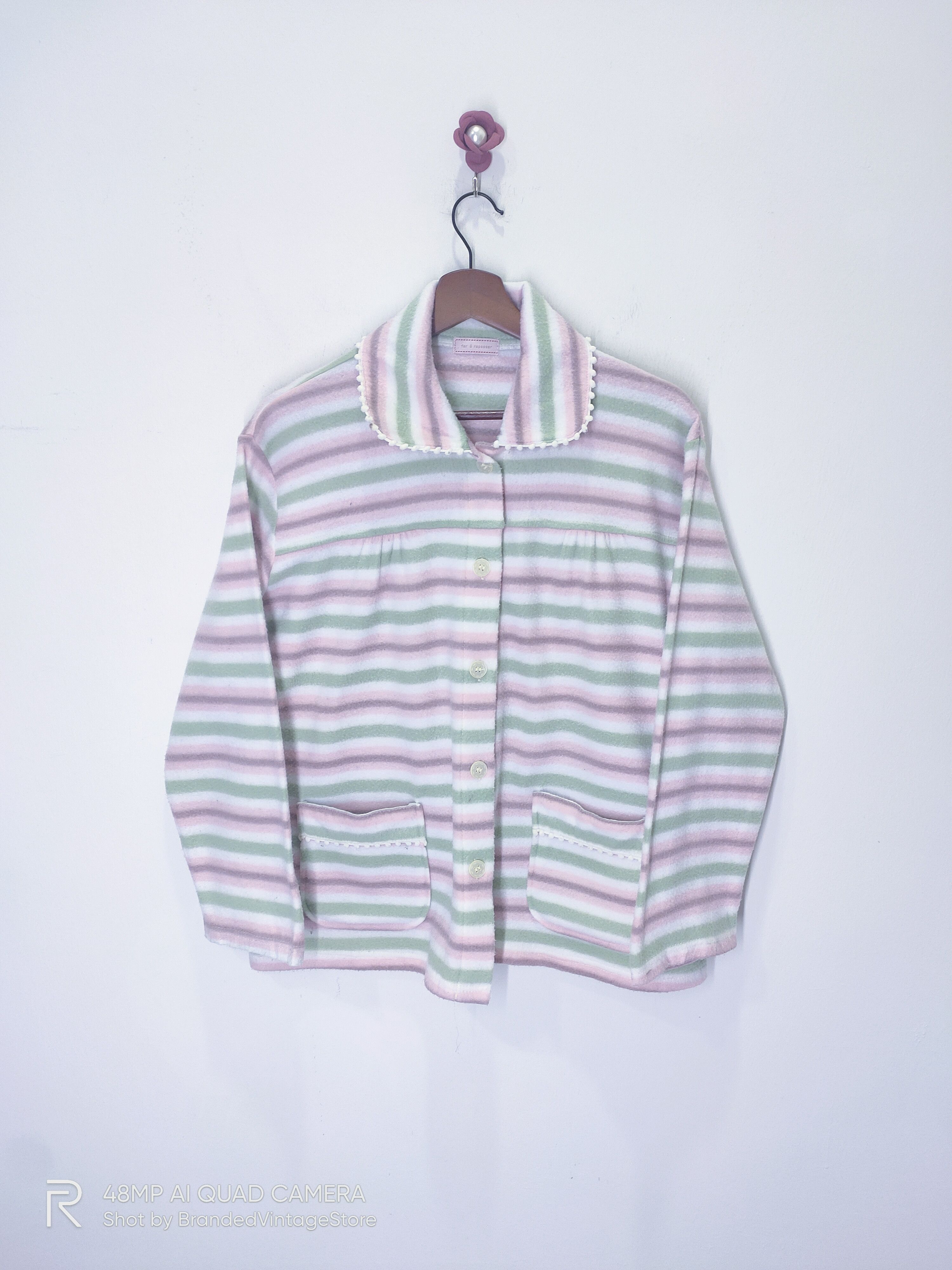 OVER THE STRiPES × Traditional Weatherwear FER É REPASSER Traditional Striped Fleece Button Sweatshirt Size L / US 10 / IT 46 - 1 Thumbnail