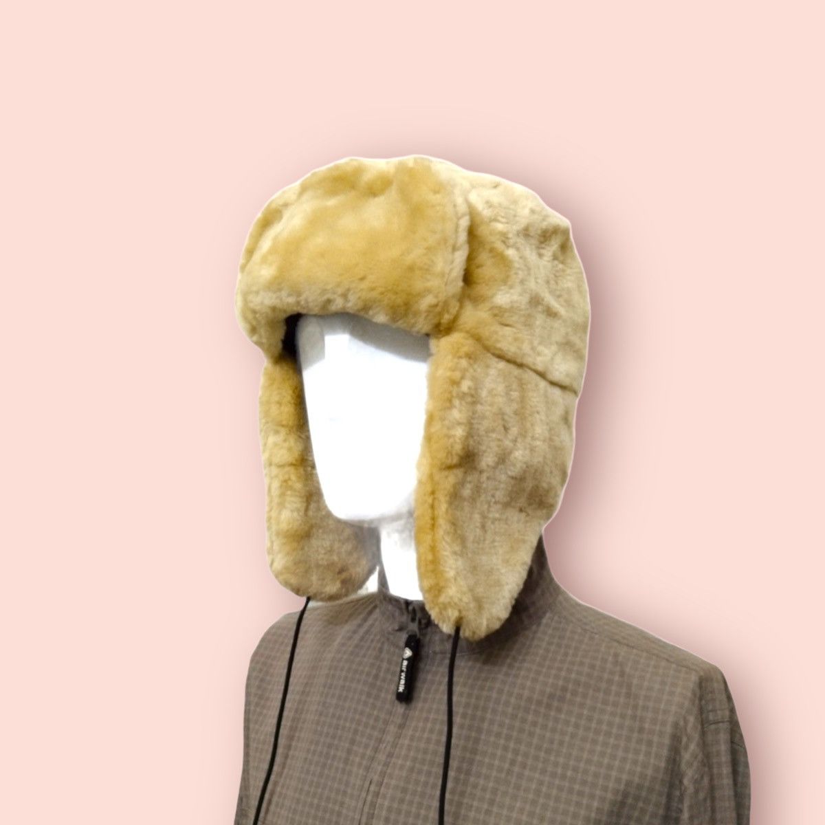 image of Avant Garde x Gap Fluffy Plush Wind Stopper/trapper Alt Beanie Hat in Beige, Men's