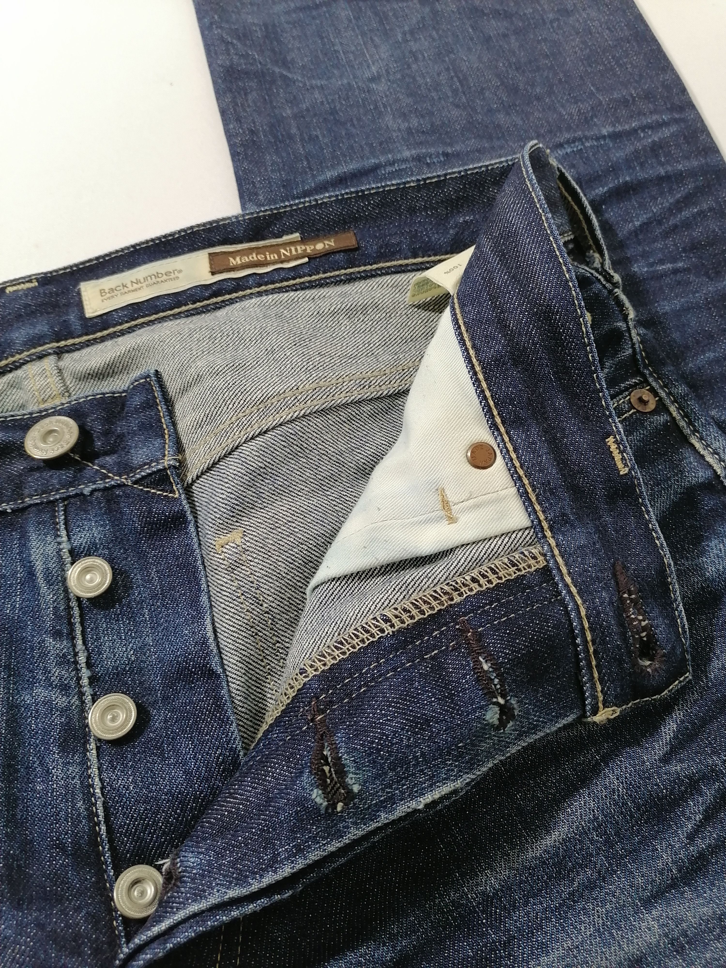 Designer × Japanese Brand Back Number JD Selvedge Fly Button Denim Jeans Size US 34 / EU 50 - 7 Thumbnail