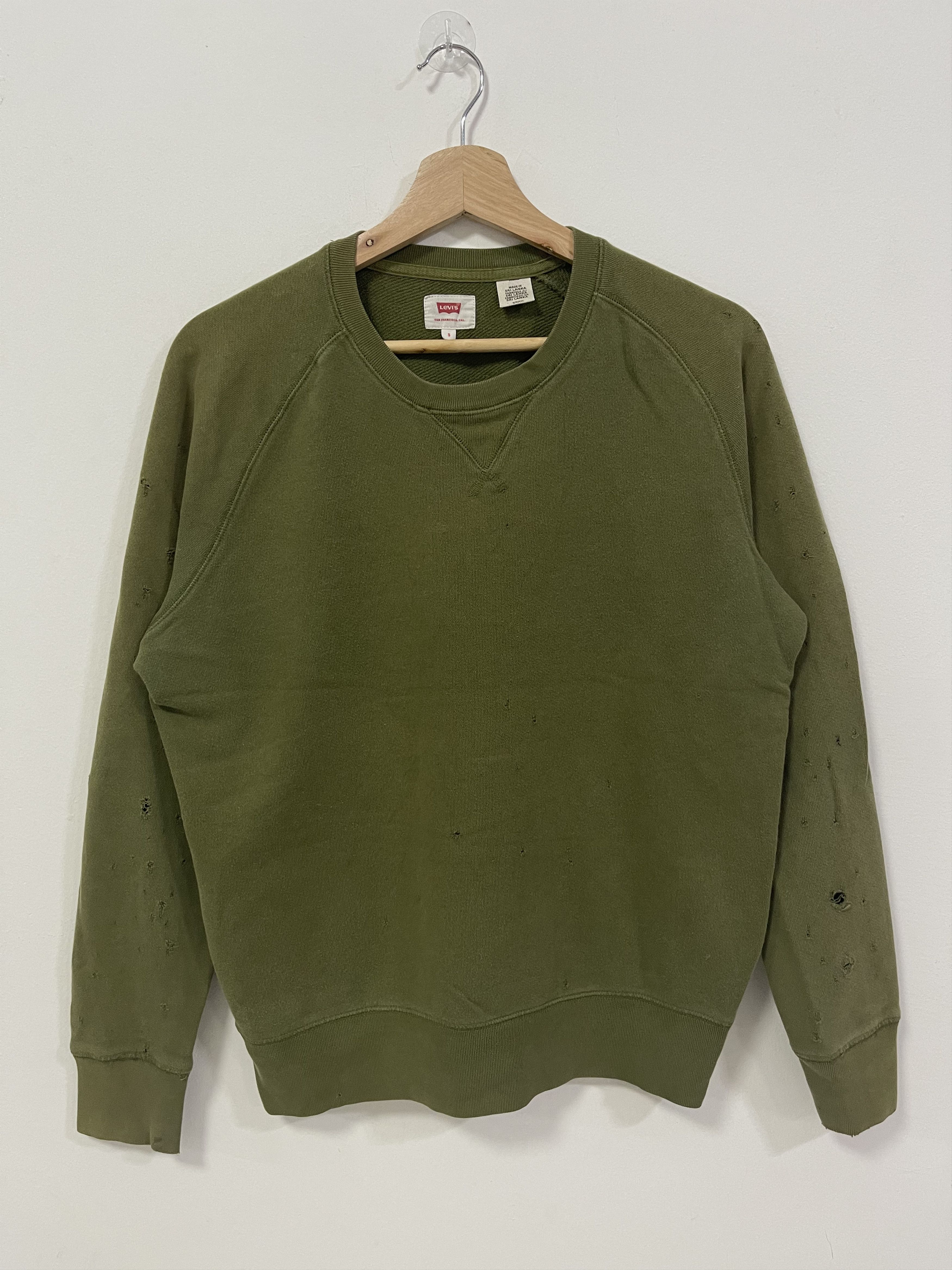 Levi's × Levi's Vintage Clothing × Vintage Vintage Levis Blank Ripped Army Green Distressed Sweatshirt Size US S / EU 44-46 / 1 - 1 Thumbnail