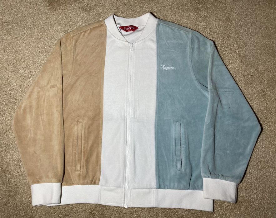 Supreme SS18 Supreme Velour Zip Up Jacket Tan Blue Small 2018