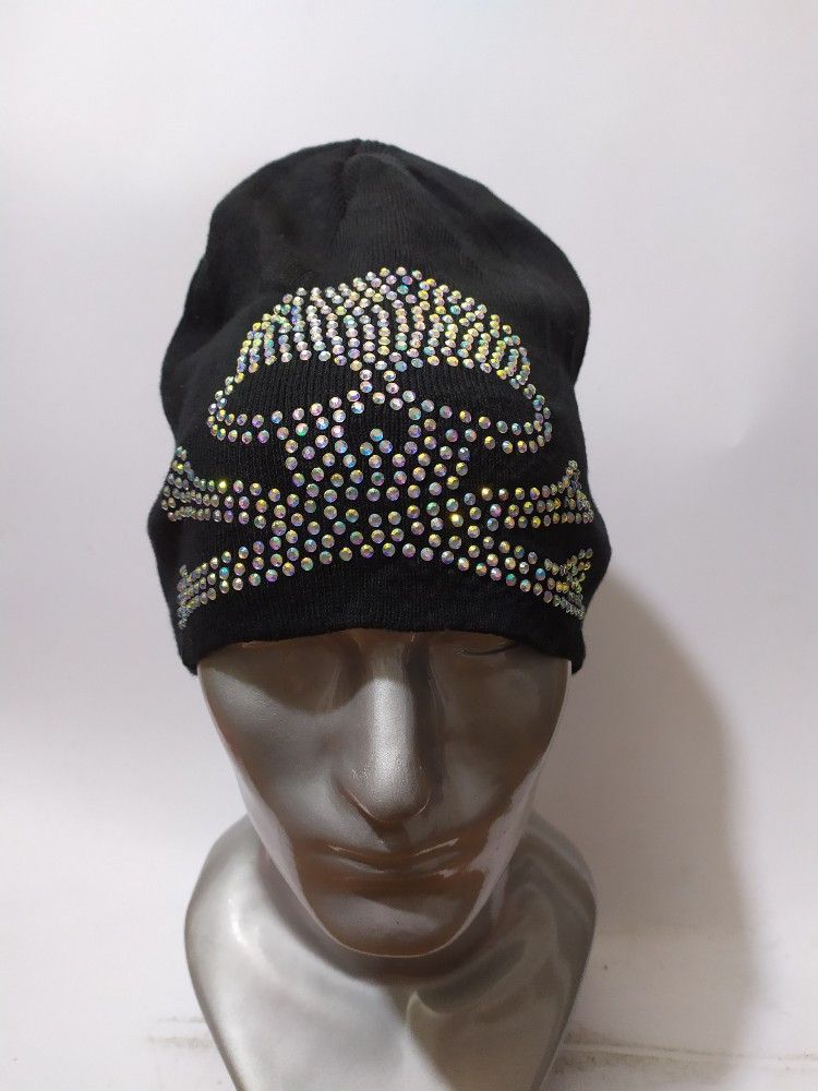image of Avant Garde Unknown Skeleton Skull Sparkling Punk Bondage Design Hat in Black, Men's