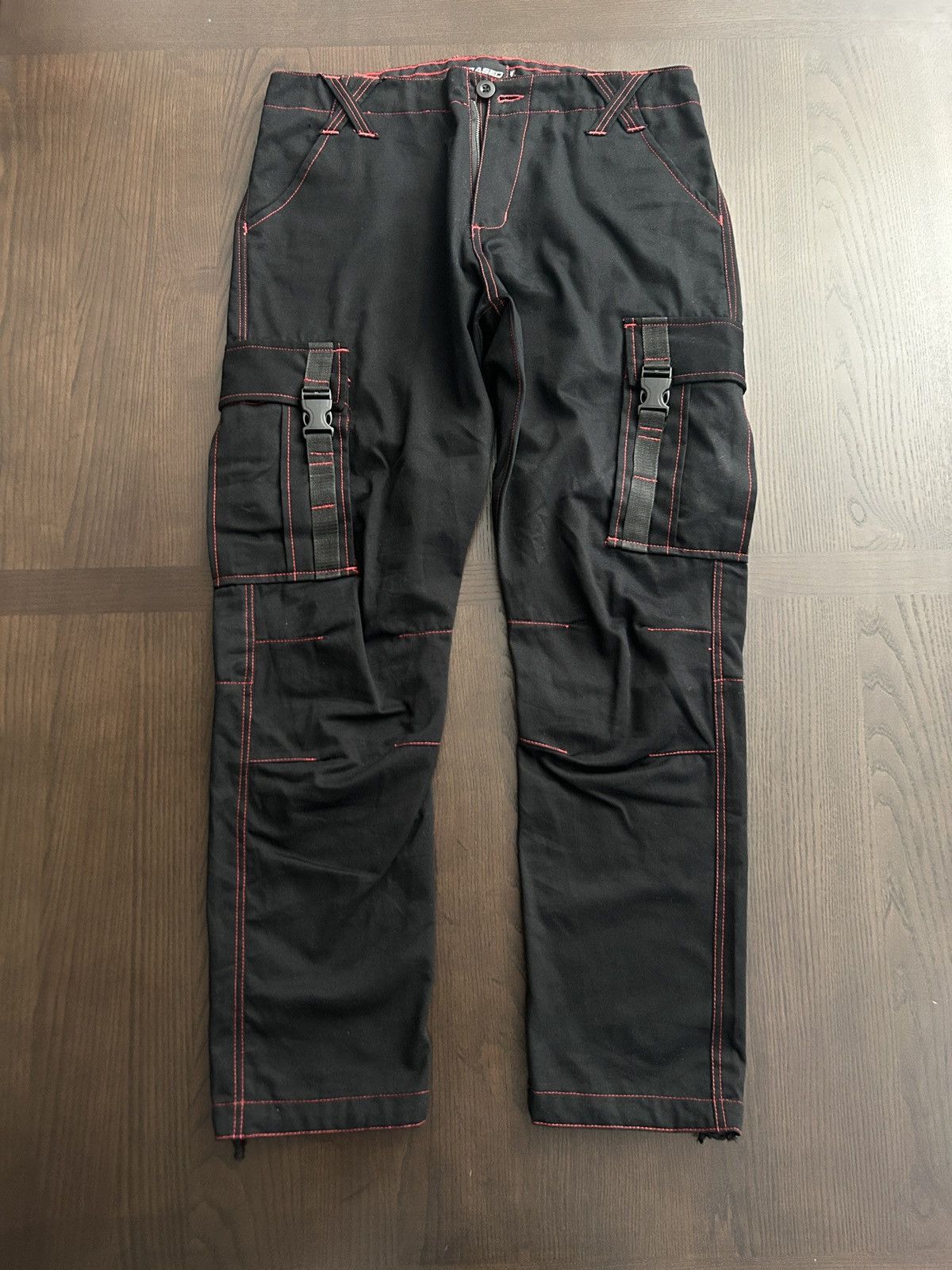 Streetwear Erased Project Black and Red Cargo Pant Grailed